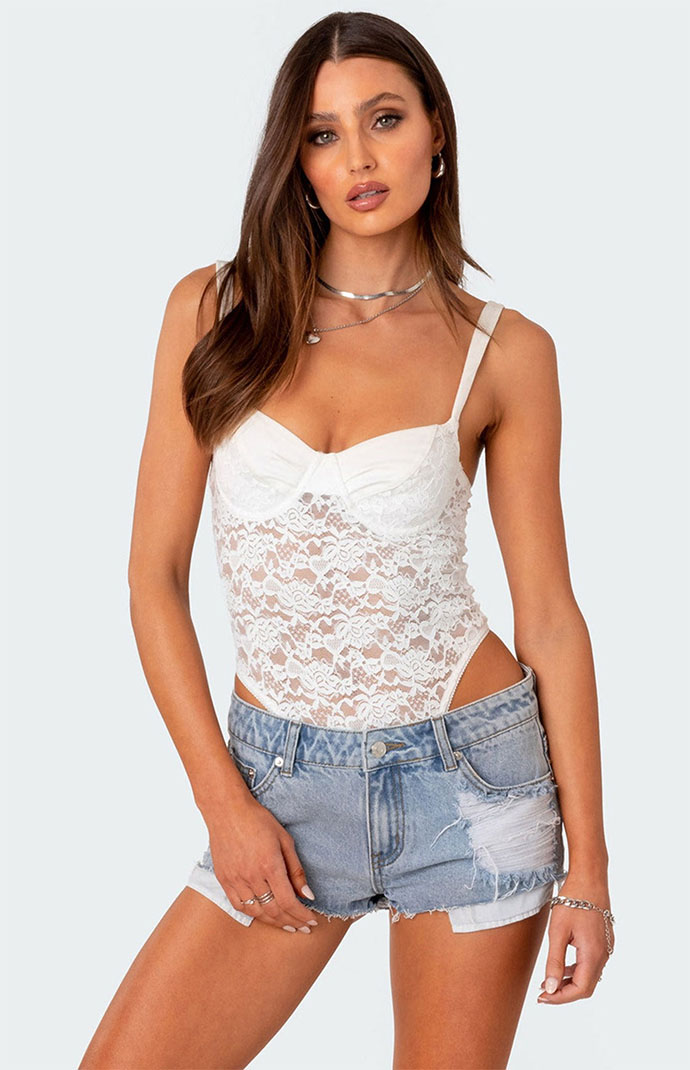Lace bodysuit with shorts top