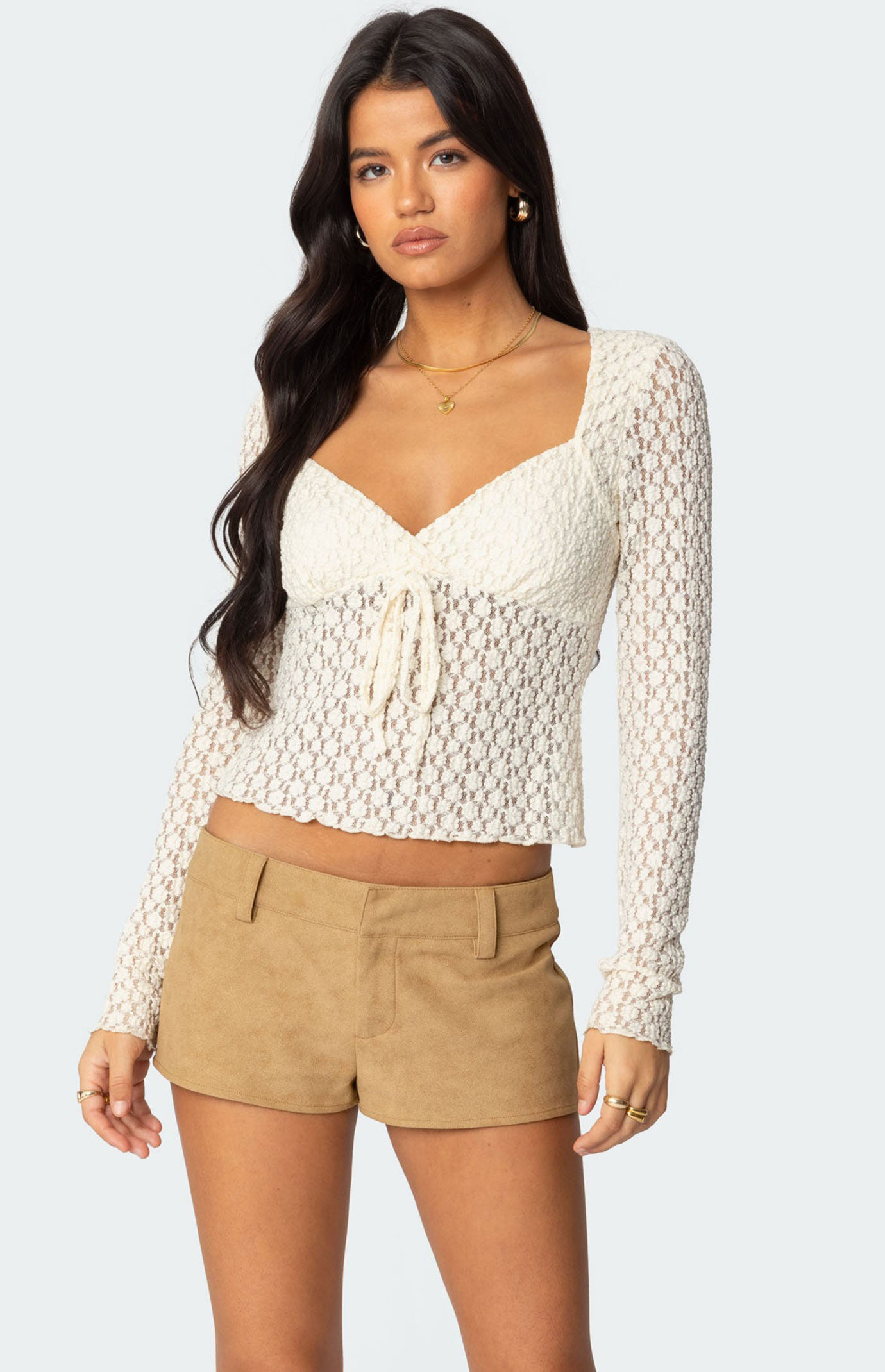 Edikted Laila Textured Lacey Top | Pacsun