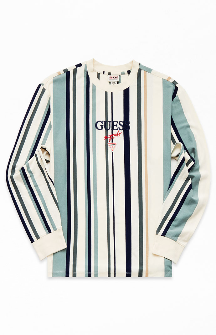 GUESS Long Sleeve Striped Lace Top, $69, GUESS