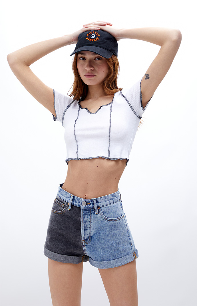 PacSun Two-Tone High Waisted Rolled Hem 