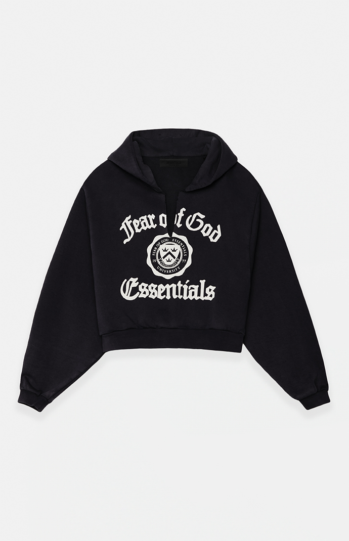 Fear of God Essentials Women's Black Heavy Fleece Cropped V-Neck