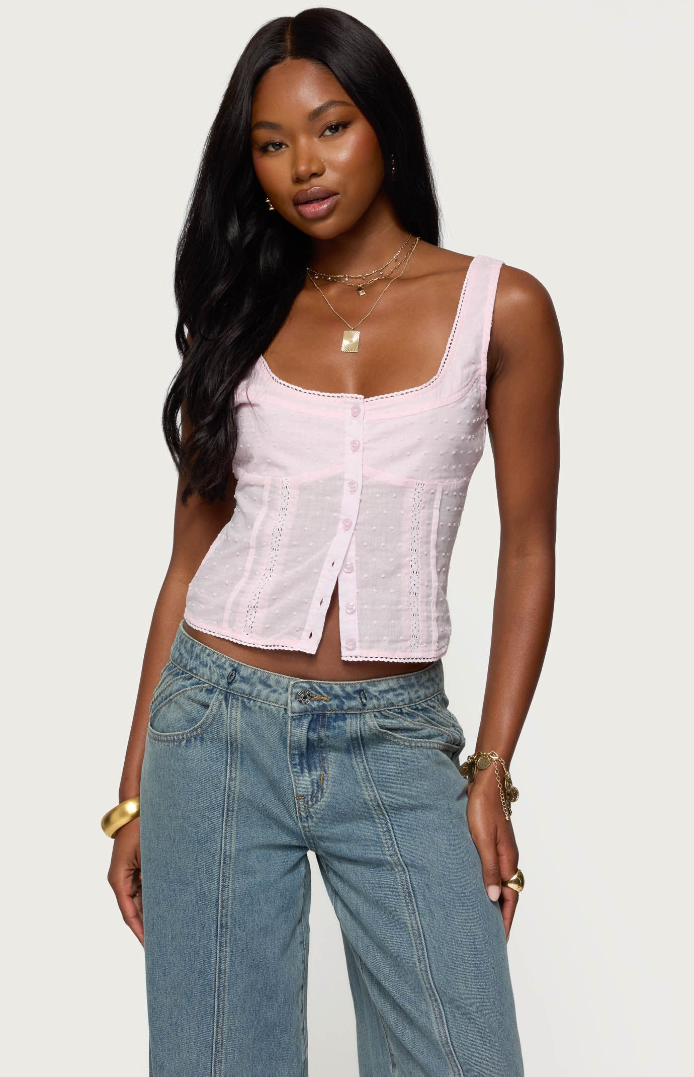 Edikted Embroidered Cotton Button Up Top | Pacsun