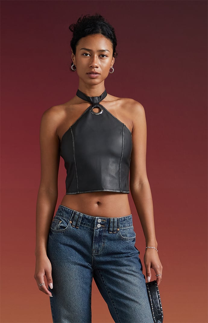 Third Charm Leah Faux Leather Halter Top | Pacsun