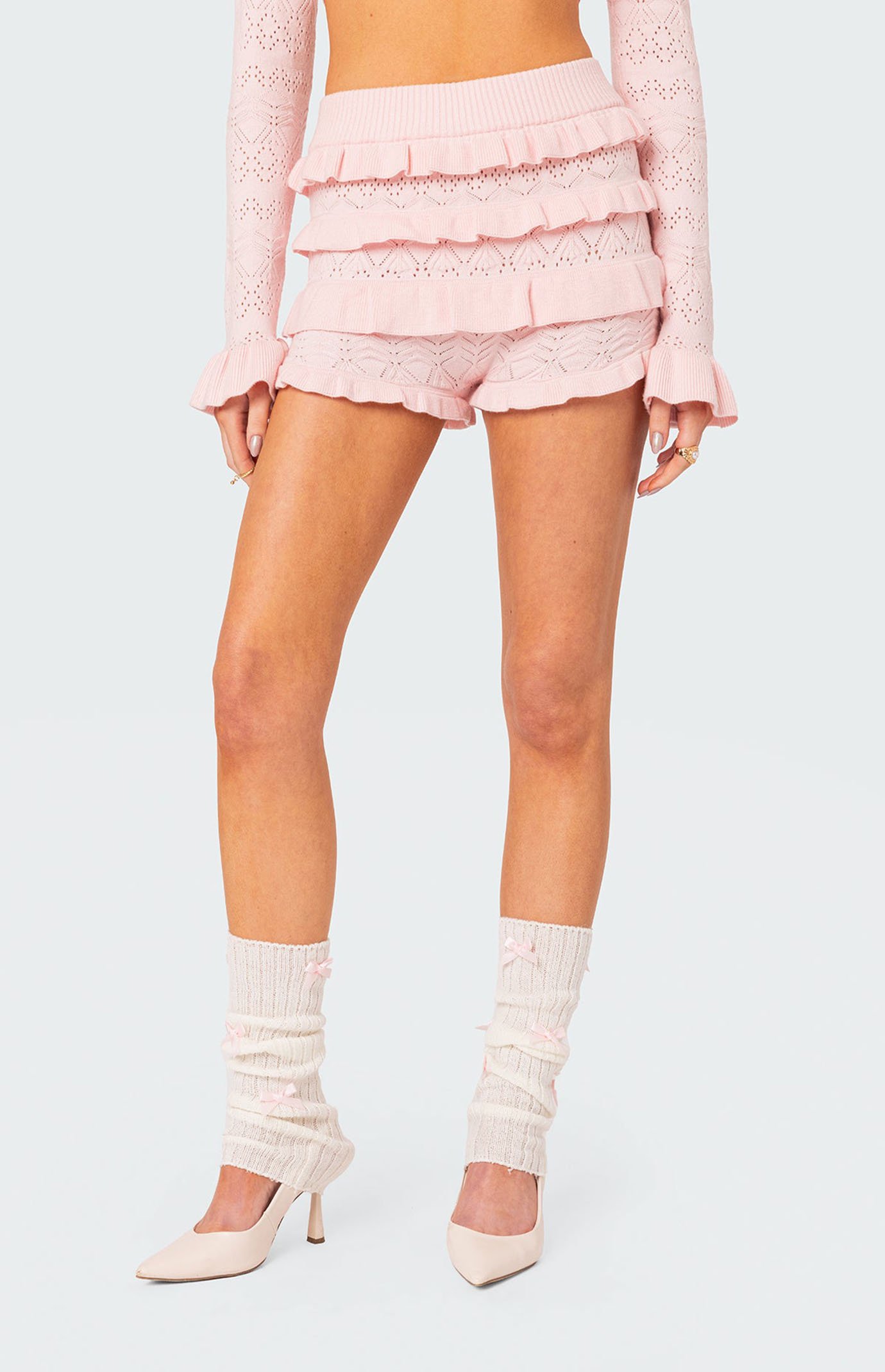 Edikted Lindsay Ruffle Knitted Shorts | PacSun