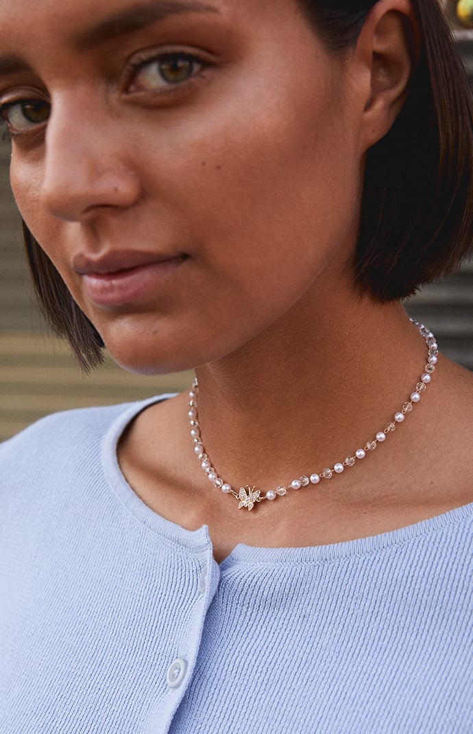 John Galt Gold Pearl Butterfly Choker Necklace | PacSun